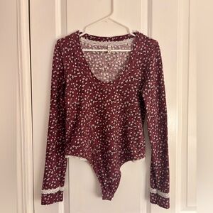 Free People Intimately Wine Floral Lace Bodysuit
